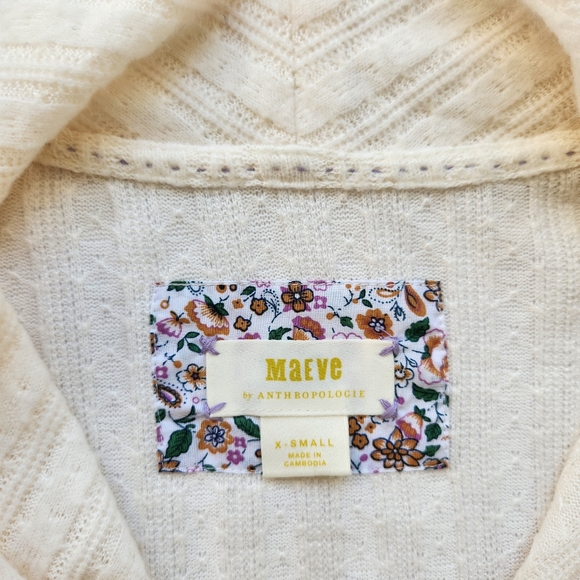 Maeve Anthropologie Womens Sweater Ivory Faux Wrap Front Long Sleeve Knit Xsmall - Picture 6 of 13